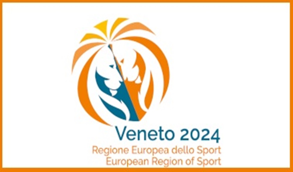 Logo Veneto regione europea dello sport recante due leoni stilizzati che si guardano
