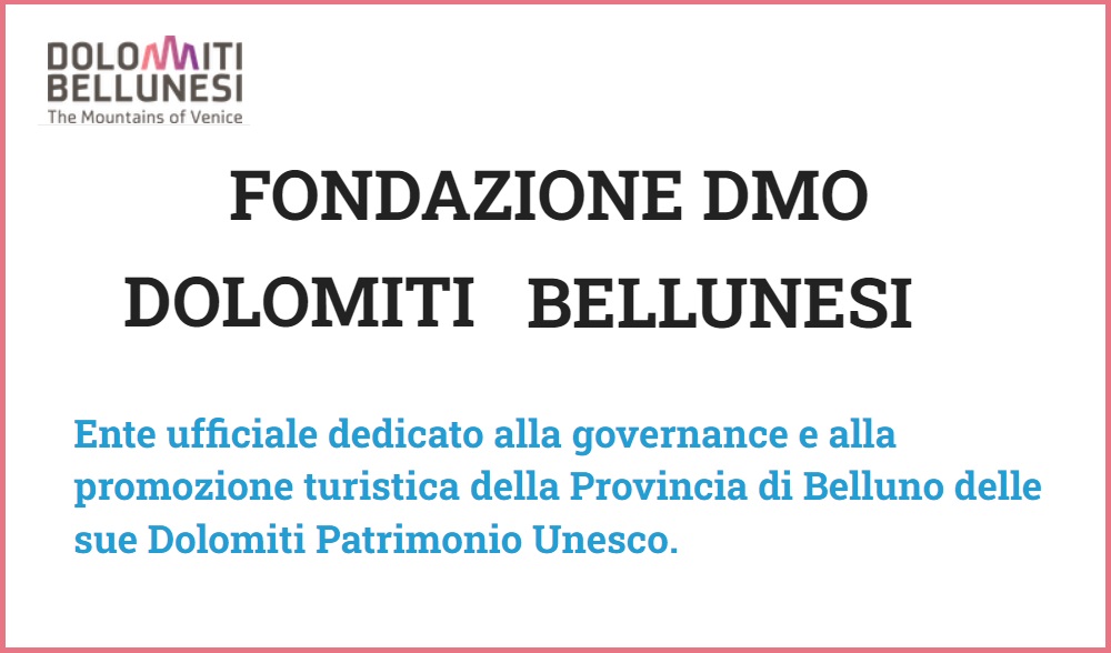 Logo DMO e descrizione nuova Fondazione: ente ufficiale dedicato alla governance e alla promozione turistica della provincia di Belluno delle sue Dolomiti Patrimonio Unesco