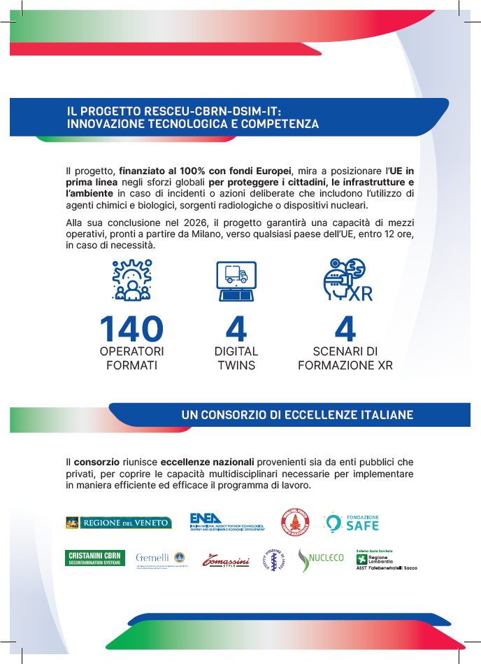 Locandina progetto resceeu con riportati gli operatori i digital twins e gli scenari di formazione